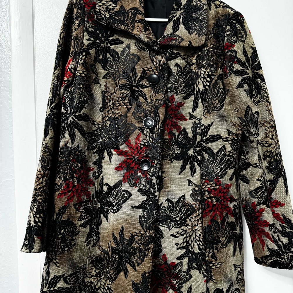 Ferrari Women's Pea Coat with Black and Red Floral Design